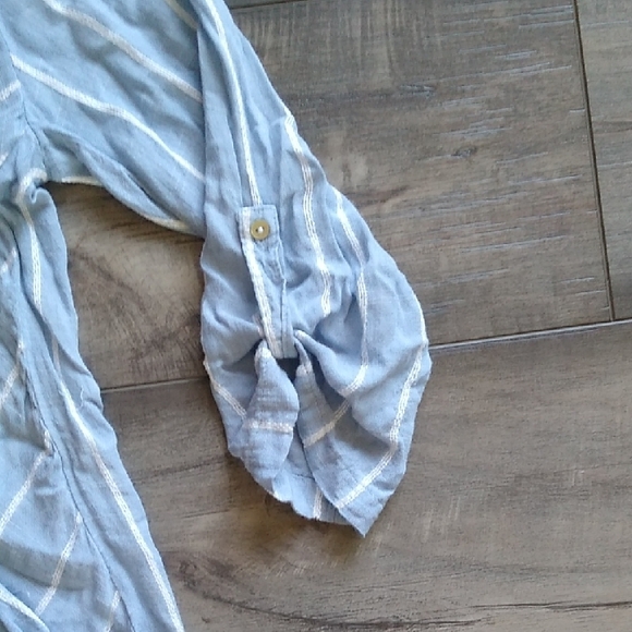 Blue and White Asymmetrical Blouse with 3/4 Sleeves - Picture 6 of 6